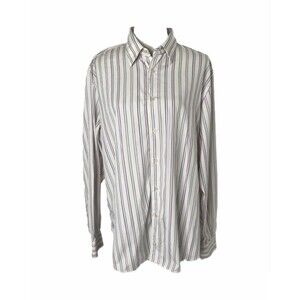 Poggianti 1958 Doppio Ritorto Men's Dress Shirt White and Purple Striped Size XL
